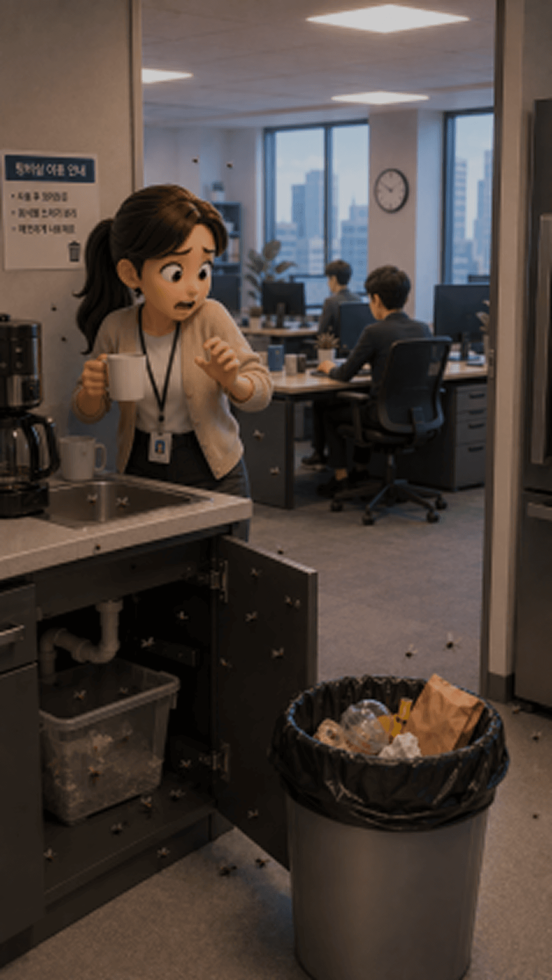 초파리가 가득한 사무실 쓰레기통