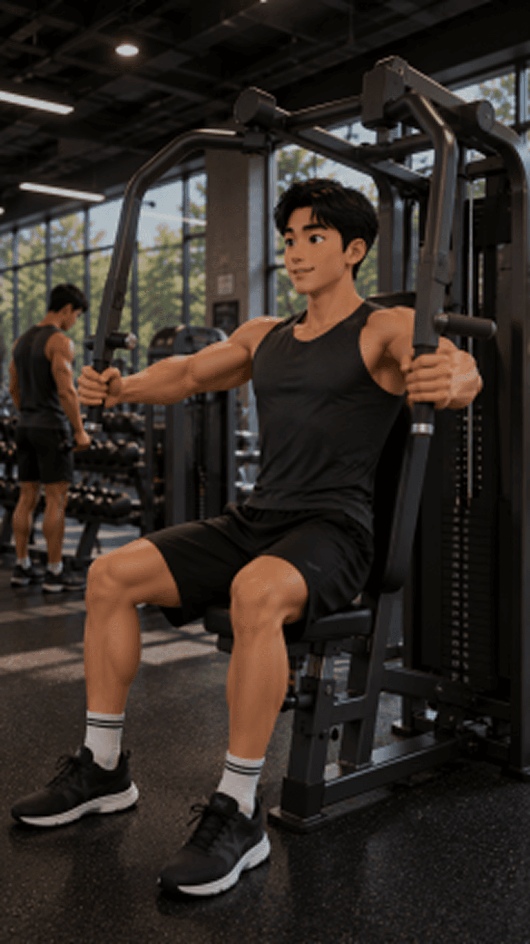 헬스장에서 운동하고 있는 남성